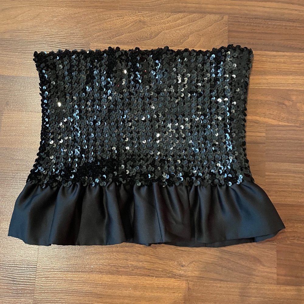 Vintage Tube Top - black sequin, sparkles and ruffle